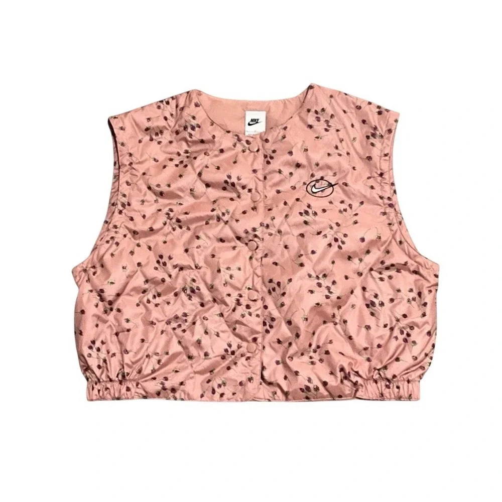 Nike Icon Clash‎ Cropped Floral Convertible Vest Jacket Quilted Snap Womens L